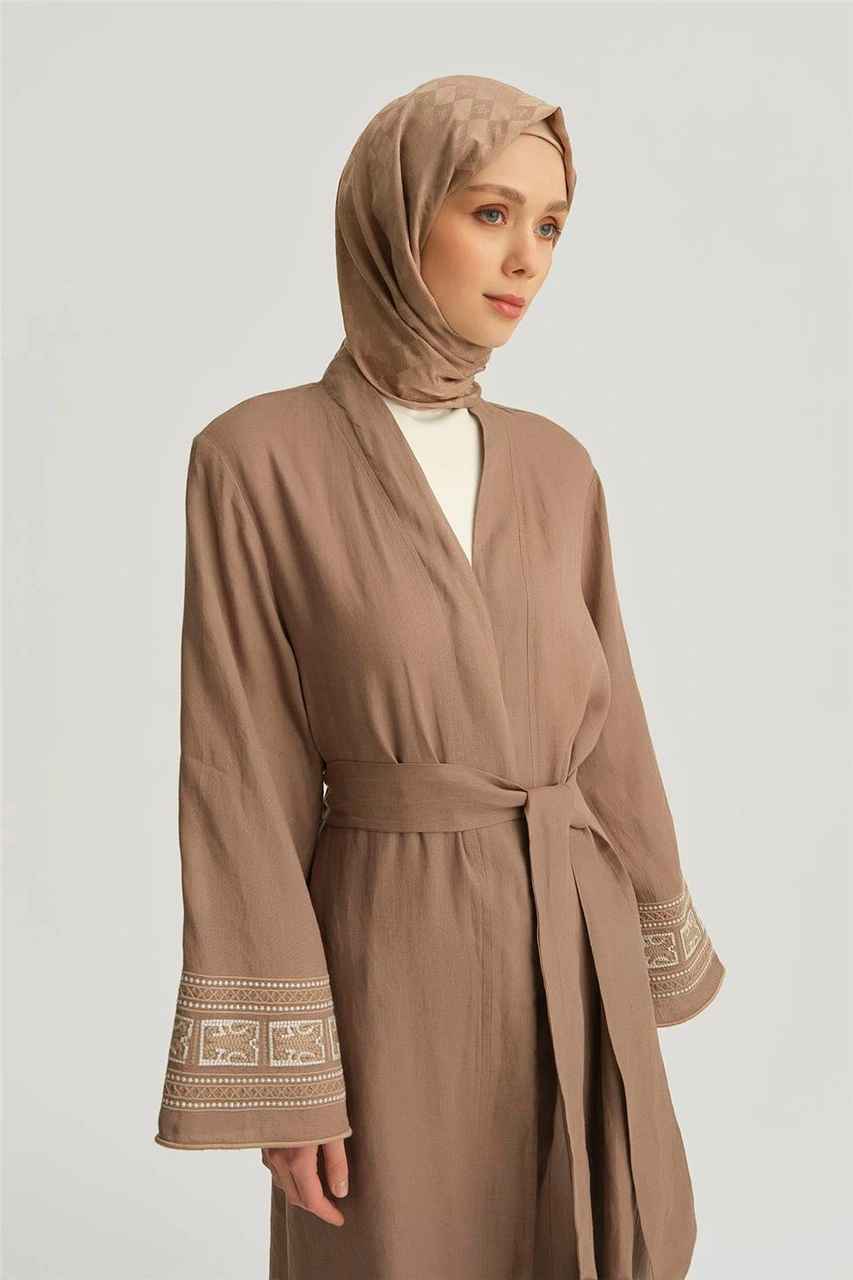 Armine Nakış Detaylı Abaya 25yd4239 Vizon Vizon