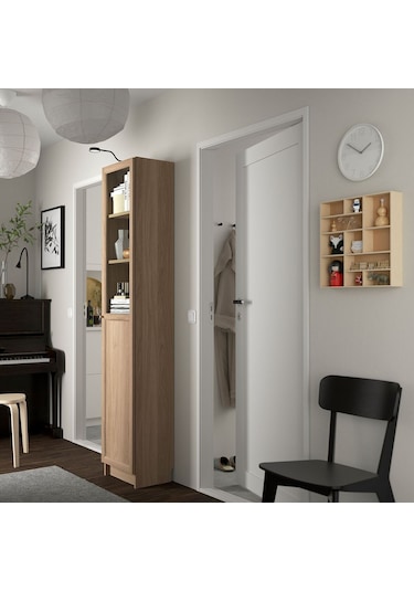 Cam Kapaklı Kitaplık, Meşe Görünümlü, 40x30x202 Cm Abanoz