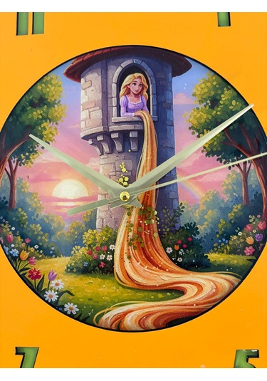 Kişiye Özel İsimli Çocuk Odası Duvar Saati Epoksi Dolgulu 35 Cm Masallar Serisi Turuncu