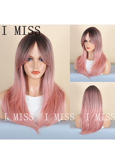 Degrade Pembe Mikro Bukle Moda Kadın Doğal Sentetik Peruk