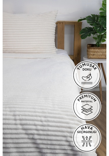 Linda 2 Parça Tek Kişilik Battaniye Seti - Ekru Ekru
