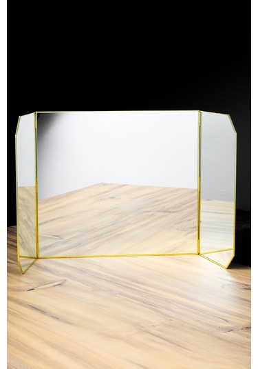 Makyaj Aynası Masaüstü Büyük Pirinç Gold 100x45cm Gold