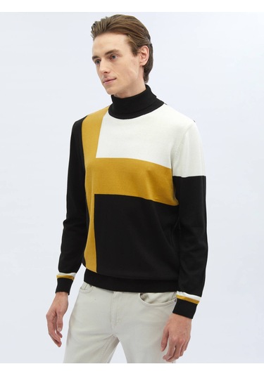 Siyah Tam Balıkçı Yaka Desenli Pamuk Karışımlı Triko 656011 Siyah