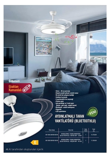 Begin 90w Gizli Kanatlı Bletooth Hoparlörlü Led Işıklı Tavan Vantilatör Uzaktan Kumandalı