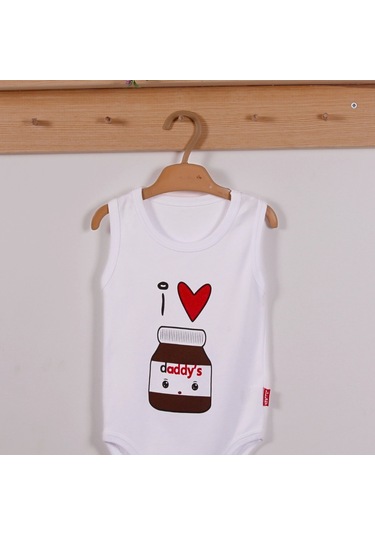 Yeni Doğan 3-12 Ay Daddy's Çikolata Askılı Unisex Body Beyaz Beyaz