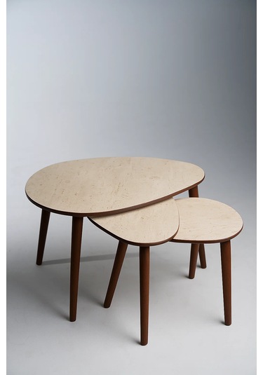 Paris 3'lü Zigon Sehpa &100 Mdf Traverten