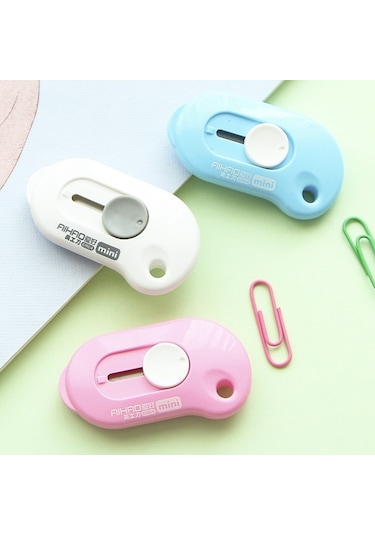 Sevimli Katı Mini Taşınabilir Bıçak Kağıt Kesici Jilet Ofis Kırtasiye, Rastgele Renk Teslimatı