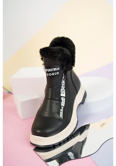 GİMER - Yan Fermuarlı Siyah Cilt Kız Çocuk Bot - BERRA0301RG Siyah