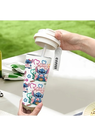 Trendooze Gaojunshop01 Disney Stitch 18oz Çift Katlı Vakumlu Paslanmaz Çelik Termos, Unik Tasarım Pembe Pembe