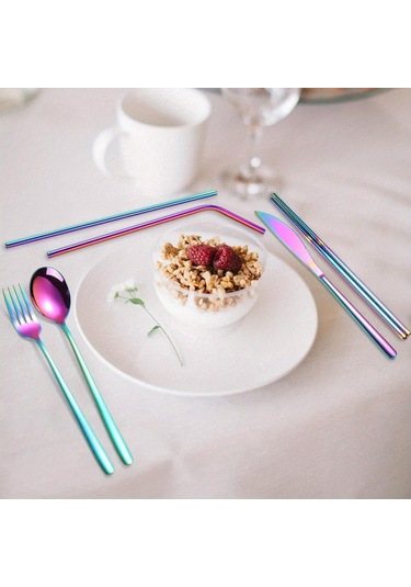 Katlanır Sofra 304 Paslanmaz Çelik Kore Bıçak Çatal Kaşık Çubuklarını Saman Taşınabilir Sofra Seti Seyahat Çubuklarını GÜmüş