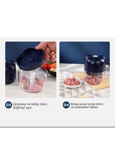 Aurora Elektrikli Ev Tipi Mini Kıyma Makamı, Küçük Pişme Makamı, Sarımsak Püresi Mavi