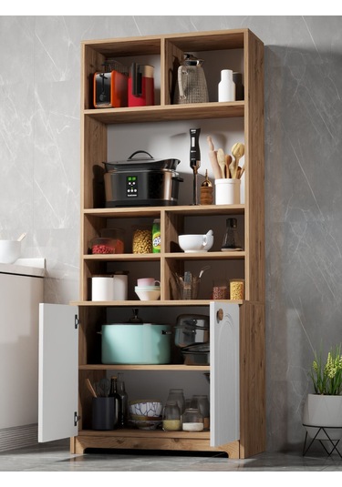 Bohem Çok Amaçlı Kiler Mutfak Dolabı - Beyaz N Çizgili Model Beyaz N Çizgili Model Diğer