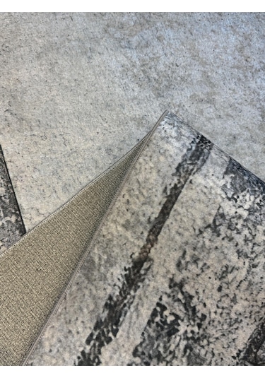 Dijital Kaymaz Yıkanabilir Modern Salon Halısı Mutfak Halısı Yolluk Balkon Halısı Ev Dekor3453 Krem - Gri