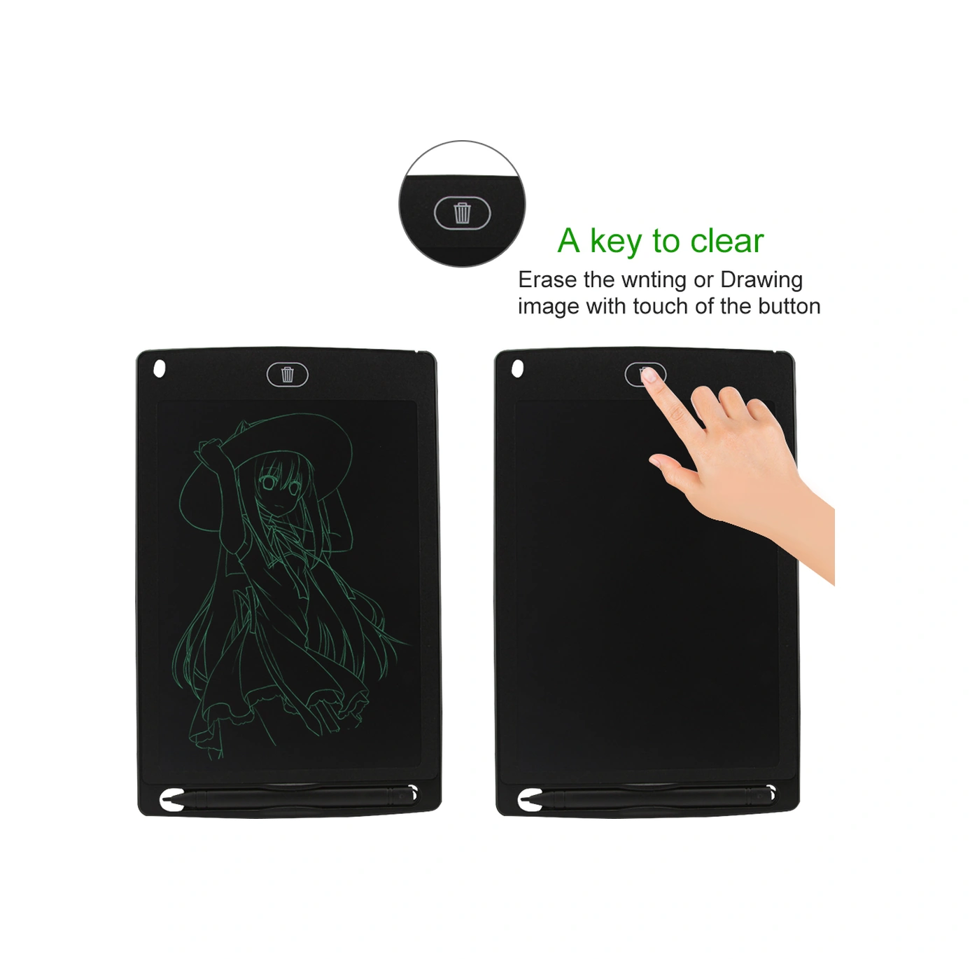 Hombey 8.5 İnç Lcd Elektronik Yazma Tahtası - Parlak Ekran, Tek Tuş Silme, Taşınabilir, Çocuk Ve Ofis Kullanıma Uygun Siyah Diğer
