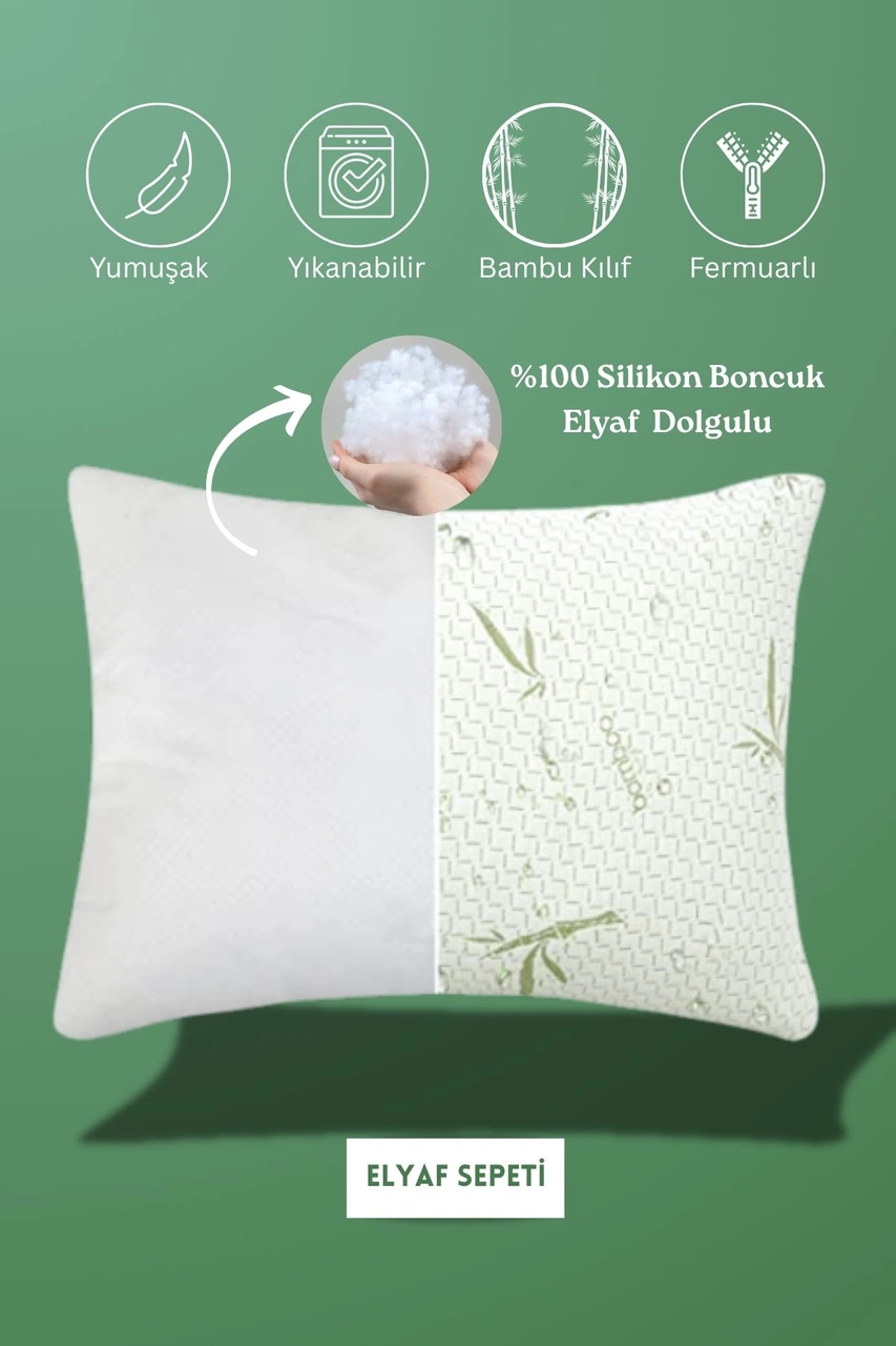 4 Adet Bamboo Kılıflı Yastık Seti Fermuarlı Yıkanabilir Antialerjik Elyaf Yastık 50x70cm 800 Gr Beyaz
