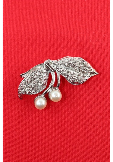 Gümüş Renk Fiyonk İnci Broş. Kristal Taşlı Tasarım İncili Fiyonk Yaka İğnesi Erkek Kadın Broş Gümüş