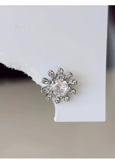 Çiçek Model Kıkırdak Piercing Tragus Helix Gümüş Renk Küpe Gümüş