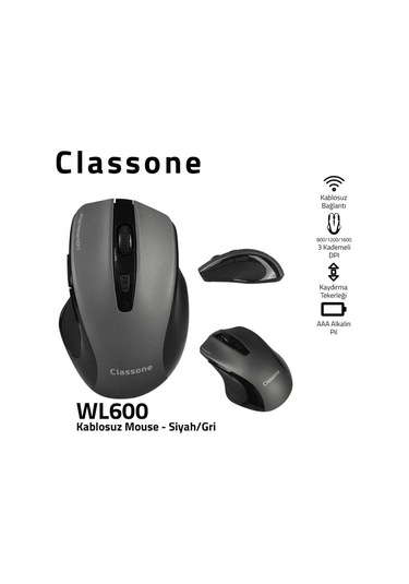 Classone WL600 Serisi Kablosuz Mouse -Siyah/Gri