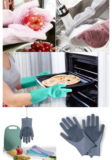 Sihirli Silikon Bulaşık Eldiveni Dayanıklı Yumuşak Kaliteli Silikon 1 Adet Gri
