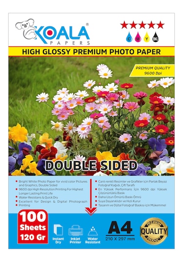 Koala Papers Premium Parlak A4 Fotoğraf Kağıdı 120 Gr. 100 Yaprak