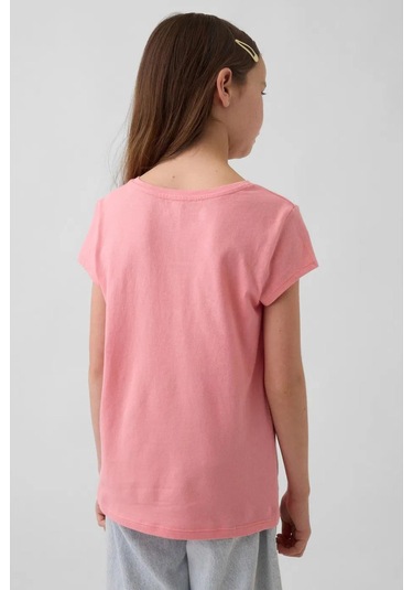 Gap Kız Çocuk Logo Detaylı Pembe T-shirt-13566 Pembe
