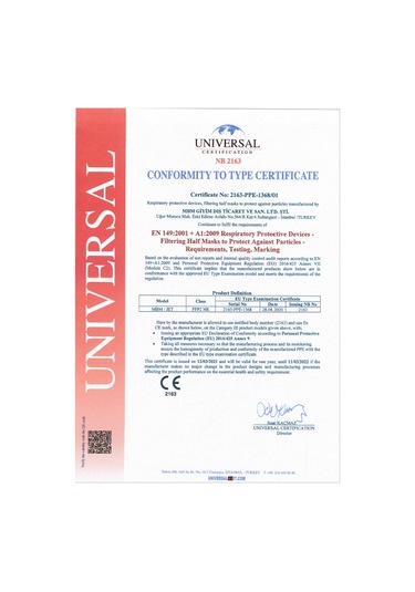 Mbm Mask Telli ve Tek Tek Paketli N95 Maske 20'li