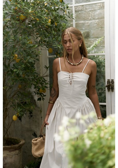 Narissa Askılı Midi Ekru Elbise Ekru