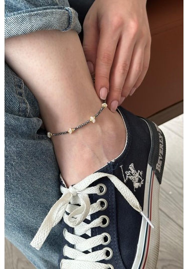 Doğal Barok İncili Dorikalı Spinel Taşlı Kadın Halhal Gümüş