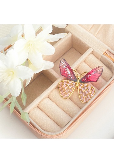 Broş Kadın Altın Kaplama Zirkon Taşlı Kelebek Yaka İğnesi Broş Ro Altın - Kırmızı