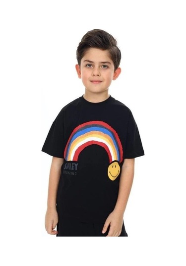 Erkek Çocuk Gülen Yüz Baskılı Tshirt-14166 SIYAH