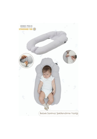 Mordesign Moresleep 2'si 1 Arada Bebek Sarılma Ve Şekillendirme Yastığı, Düz Kafa Yastığı,pamuklu,uyku Yastığı Gri Zg10194-2