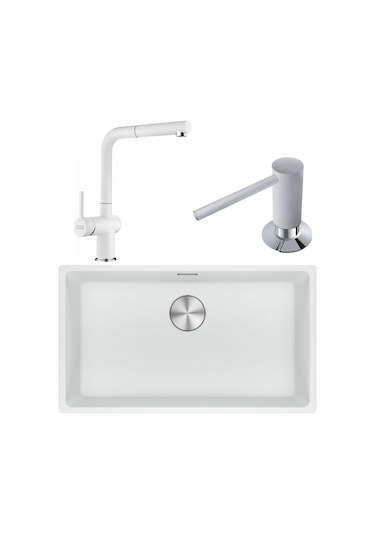 Franke Maris Mrg 110-72 Granit Eviye + Active Plus Doccia 2.0 Armatür + Bianco Sıvı Sabunluk Set 3'lü