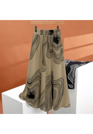 Zanzea Kadın Rahat Elastik Bel Yaz Baskılı Uzun Etekler Haki