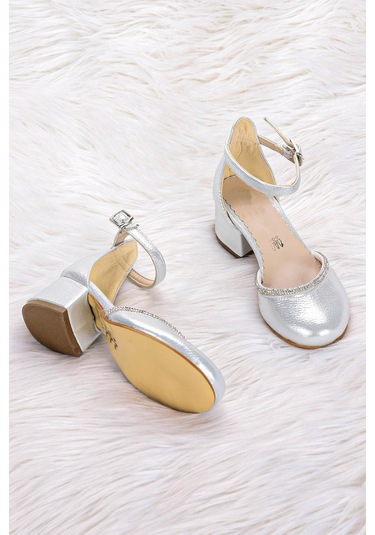 Kiko Kids 771 Taşlı Kız Çocuk 5 Cm Topuklu Sandalet Ayakkabı Gümüş 001