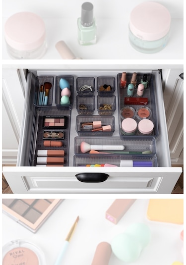 Meleni Home 20 Parça Modüler Dolap Düzenleyici - Saklama Kutusu Çekmece İçi Organizer Siyah