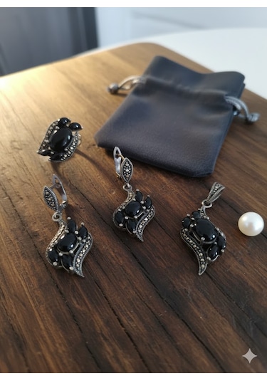 Oniks Ve Markazit Taşlı 3lü Set Diğer