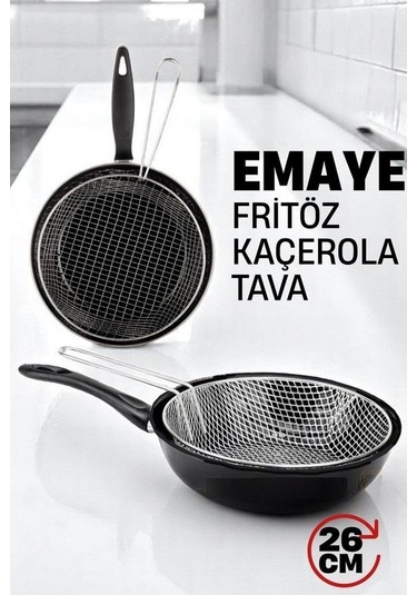 Zhlhome Fritözlü Emaye Kızartma Tavası- Kızartma Kaçerola Multi Kullanım 26 Cm