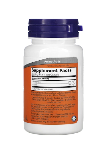 Now Foods L-Theanine Double Strength 200 Mg 60 Kapsül