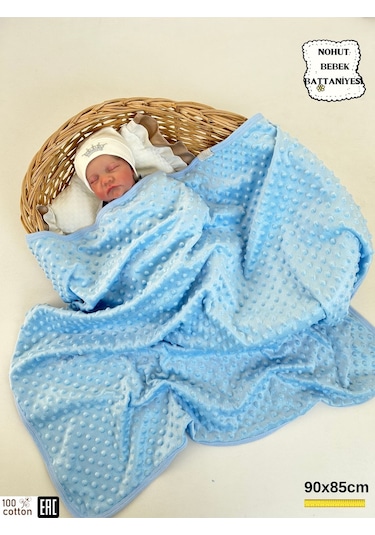 Nohut Kız / Erkek Bebek Battaniyesi & Kundağı Çift Katlı %100 Pamuklu Çok Amaçlı Örtü 90x85cm Btn11003 Mavi
