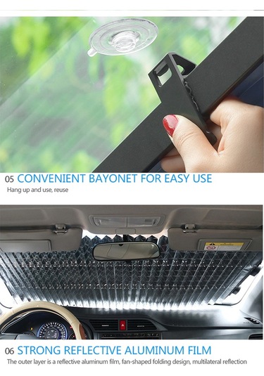 Cbtx Global R-8043 65 Cm Araba Ön Cam Güneşlik Kapak Geri Çekilebilir Cam Güneşlik Vantuzlu