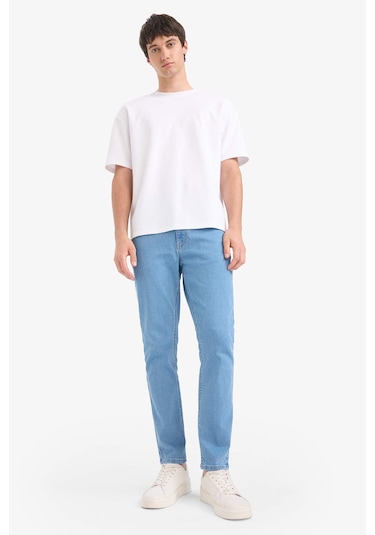 Defacto Pedro Slim Fit Dar Kalıp Normal Bel Dar Paça Jean Pantolon E7436ax25smnm39 Mavi