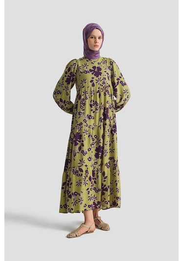 Armine Trend Çiçek Desenli Elbise-yeşil 25yt910 Yeşil