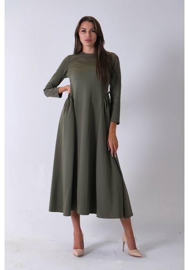 Feminist Haki Bisiklet Yaka Scuba Tesettür Elbise 4593445.23 Haki