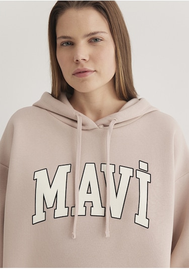 Mavi - Mavi Logo Baskılı Kapüşonlu Bej Sweatshirt 1600361-70043 Bej