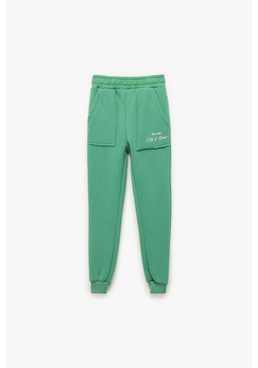 Koton Kız Çocuk Şardonlu Baskılı Cep Detaylı Jogger Eşofman Altı Yeşil