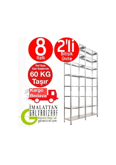 Açıkmağazam Galvanizraf 8 Katlı Duble Galvaniz Çelik Raf Arşiv Depo Kiler Raf