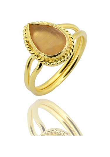 Beyisa Güneş Taşı Serisi Sarma Damla Kesim Siyah Renkli Oniks 22 Ayar Altın Kaplama Kadın Set