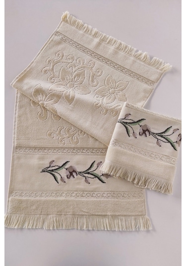 Etamin Nakışlı Jakarlı Kadife El Yüz Havlusu - 50x90 Cm- Kapuçino Cappuccıno Cappuccino