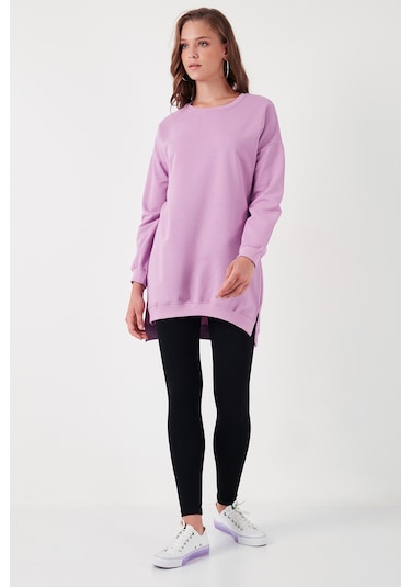 Lela Modest Pamuklu Bisiklet Yaka Oversize Fit Bayan Tunik 5864896 Lila