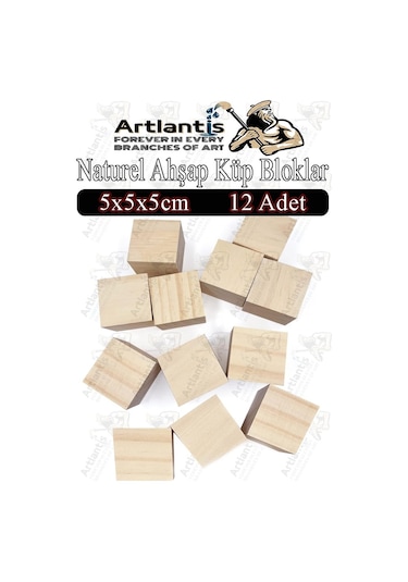 Naturel Ahşap Küp Bloklar 5x5x5cm 12 Adet Ahşap Naturel Kare Blok Eğitici Geliştirici Oyuncak Küp Matematik Birim